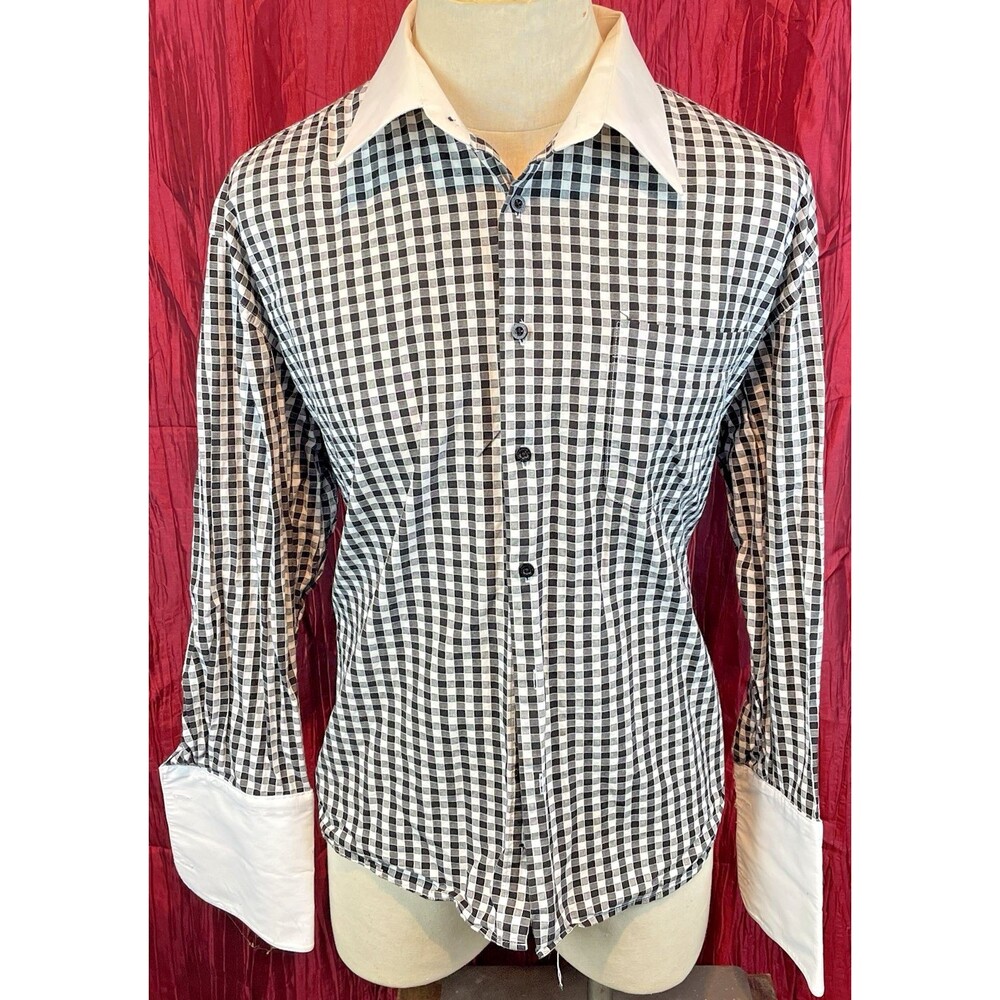 Daniel Ellissa Black White Check Dress Shirt White Collar/Fr Cuffs sz 18.5x34/5